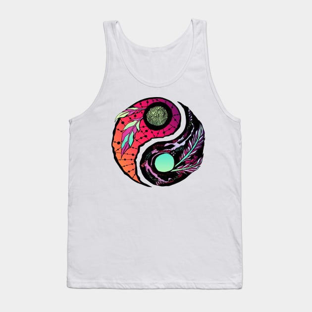 Blue Red Blend Feathers Yin Yang Tank Top by kenallouis